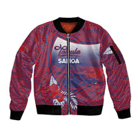 Personalised Faleula Samoa Village Sleeve Zip Bomber Jacket Falefa Valley Polynesian Tribal Hibiscus Floral DT05 Unisex Red - Polynesian Pride