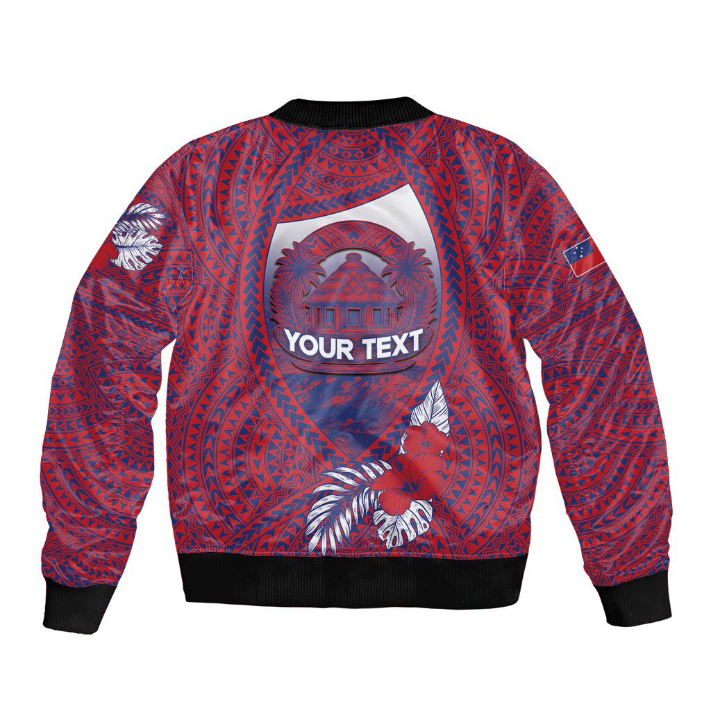 Personalised Faleula Samoa Village Sleeve Zip Bomber Jacket Falefa Valley Polynesian Tribal Hibiscus Floral DT05 - Polynesian Pride
