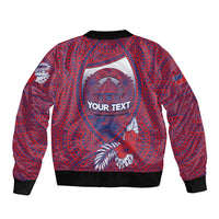 Personalised Faleula Samoa Village Sleeve Zip Bomber Jacket Falefa Valley Polynesian Tribal Hibiscus Floral DT05 - Polynesian Pride