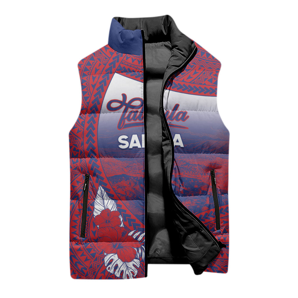 Personalised Faleula Samoa Village Sleeveless Puffer Jacket Falefa Valley Polynesian Tribal Hibiscus Floral DT05 - Polynesian Pride
