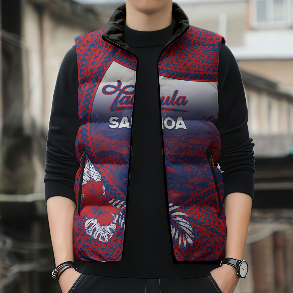 Personalised Faleula Samoa Village Sleeveless Puffer Jacket Falefa Valley Polynesian Tribal Hibiscus Floral DT05 - Polynesian Pride