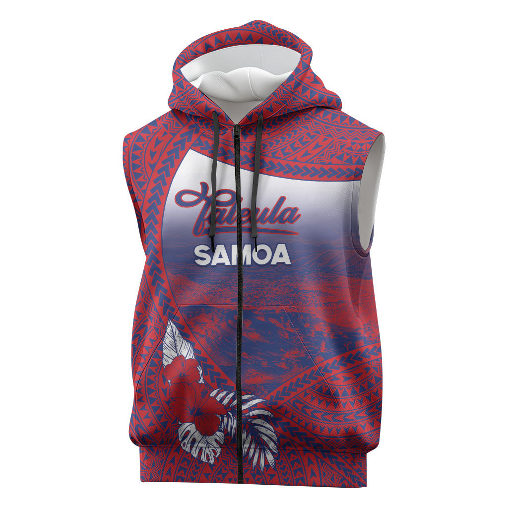 Personalised Faleula Samoa Village Sleeveless Zip Hoodie Falefa Valley Polynesian Tribal Hibiscus Floral
