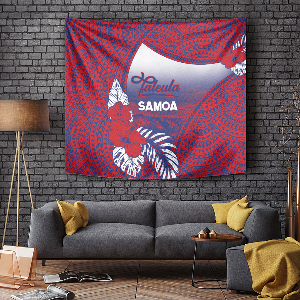 Faleula Samoa Village Tapestry Falefa Valley Polynesian Tribal Hibiscus Floral DT05 Red - Polynesian Pride