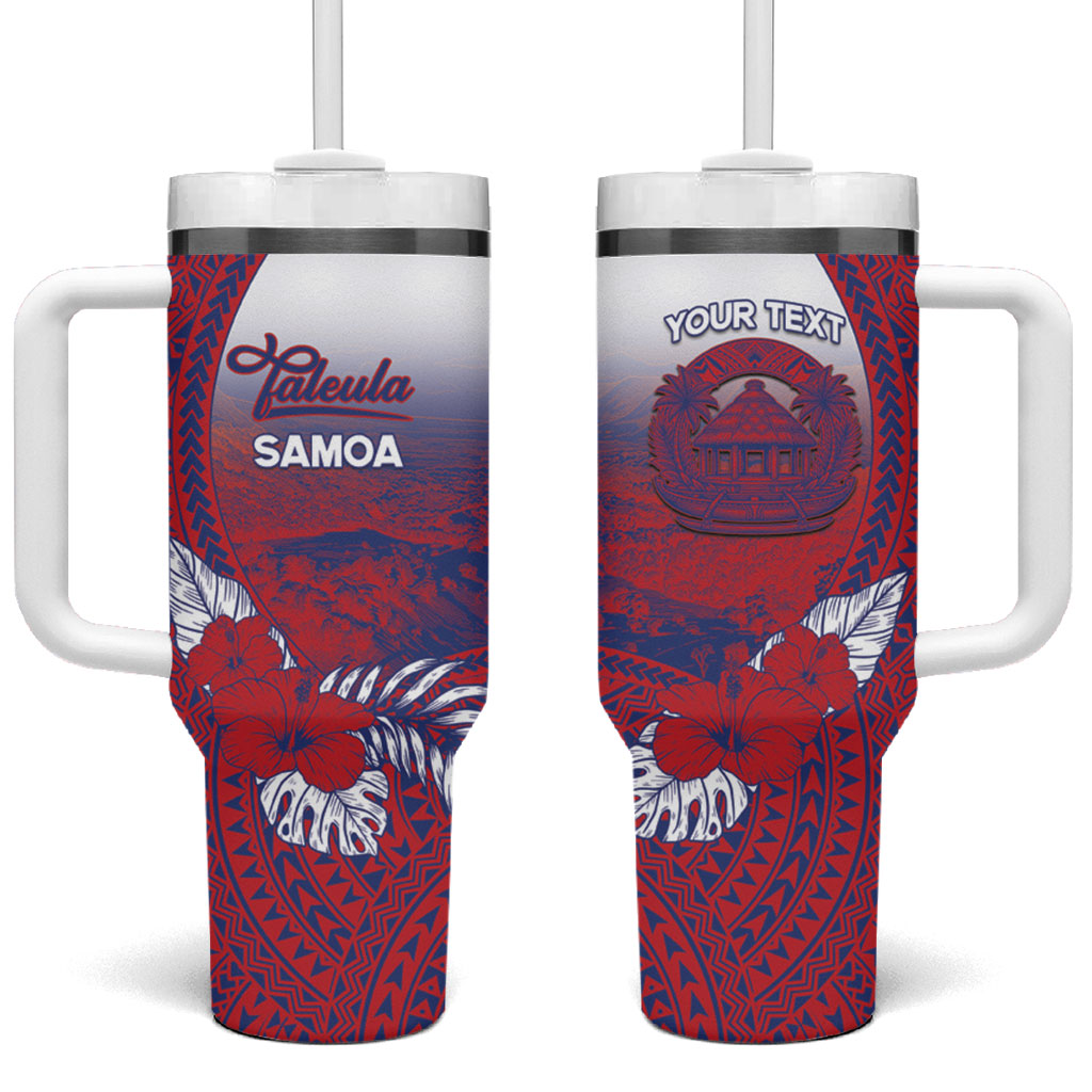 Personalised Faleula Samoa Village Tumbler With Handle Falefa Valley Polynesian Tribal Hibiscus Floral DT05 One Size: 40 oz Red - Polynesian Pride