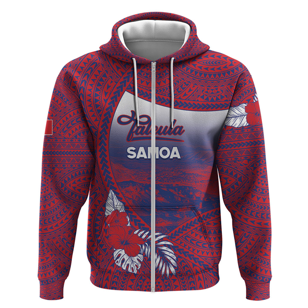 Personalised Faleula Samoa Village Zip Hoodie Falefa Valley Polynesian Tribal Hibiscus Floral