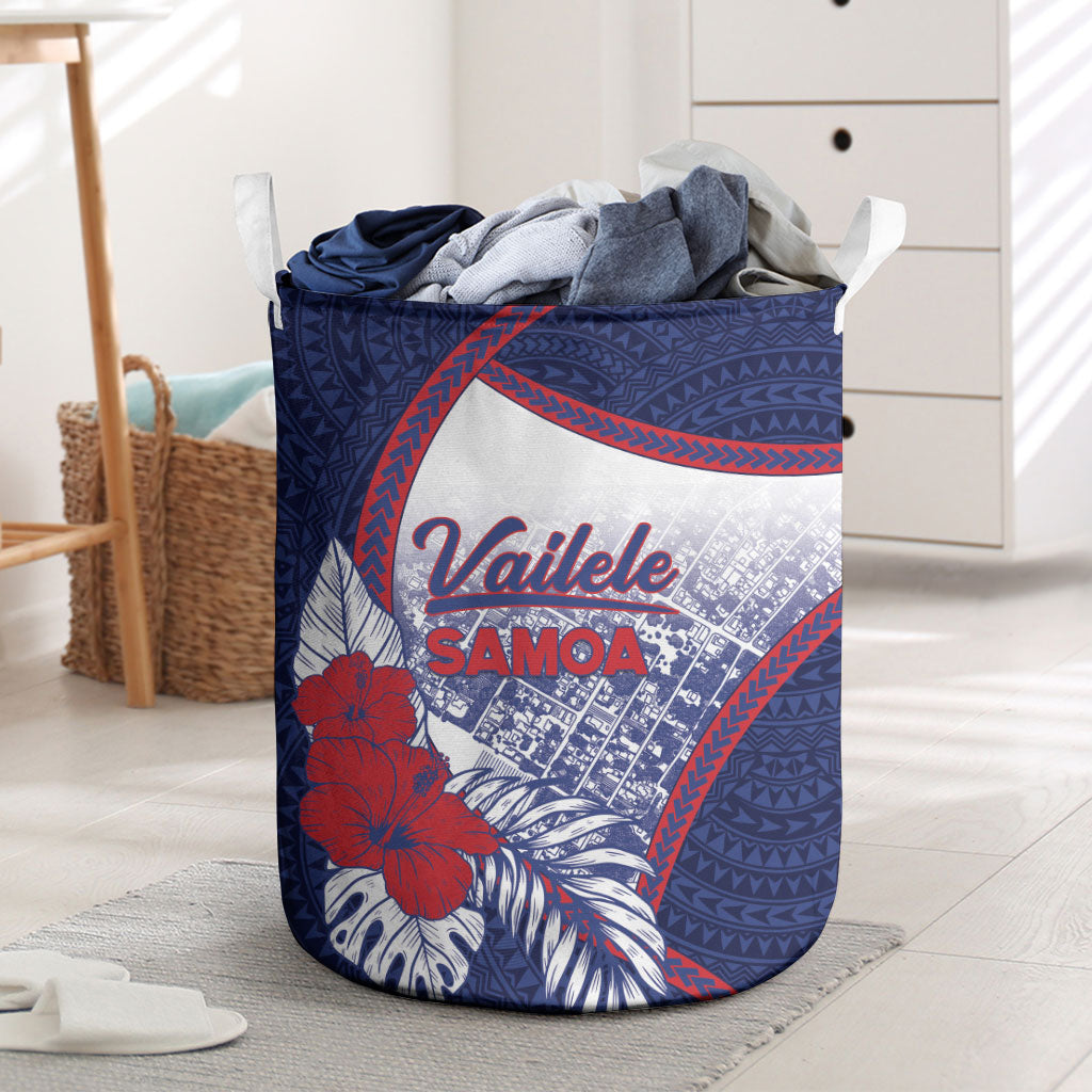 Vailele Samoa Village Laundry Basket Map Polynesian Tribal Hibiscus Floral DT05 Navy - Polynesian Pride