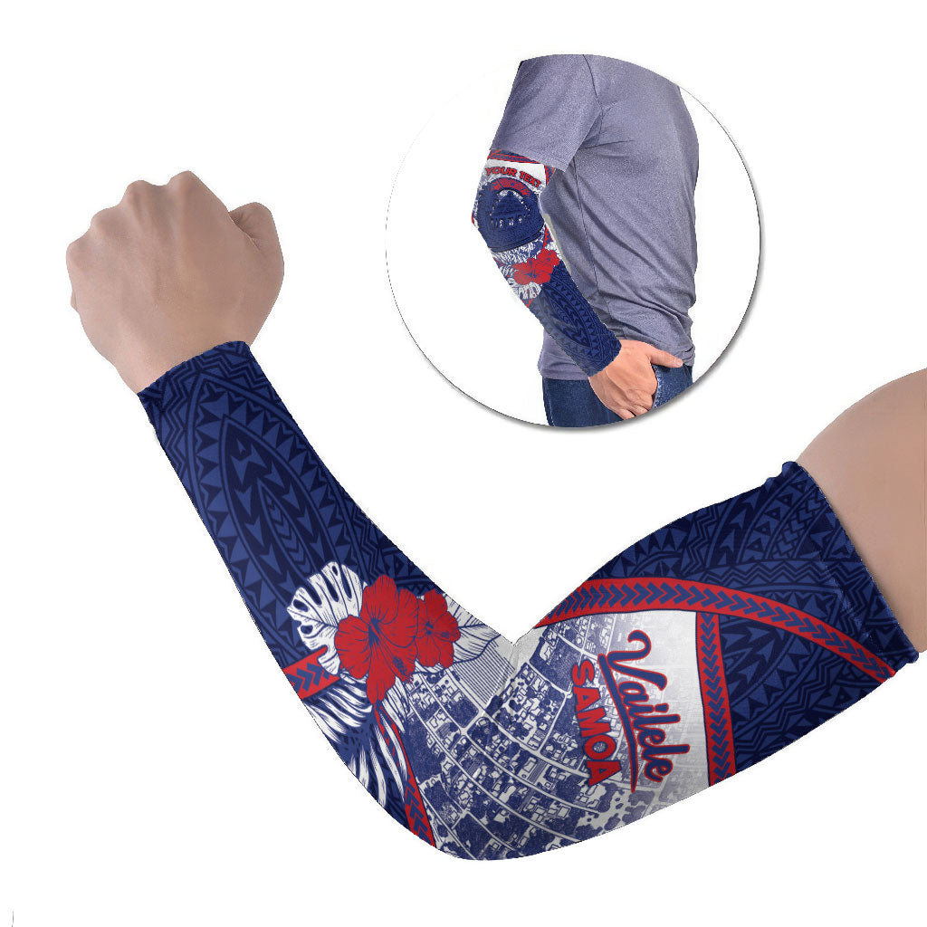Personalised Vailele Samoa Village Arm Sleeves Map Polynesian Tribal Hibiscus Floral DT05 Set of 2 Navy - Polynesian Pride