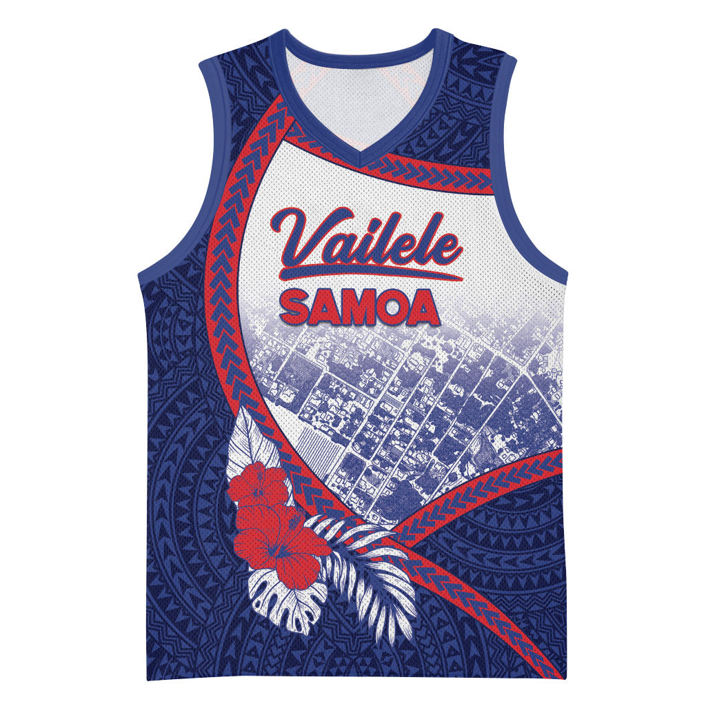 Personalised Vailele Samoa Village Basketball Jersey Map Polynesian Tribal Hibiscus Floral DT05 Unisex Navy - Polynesian Pride