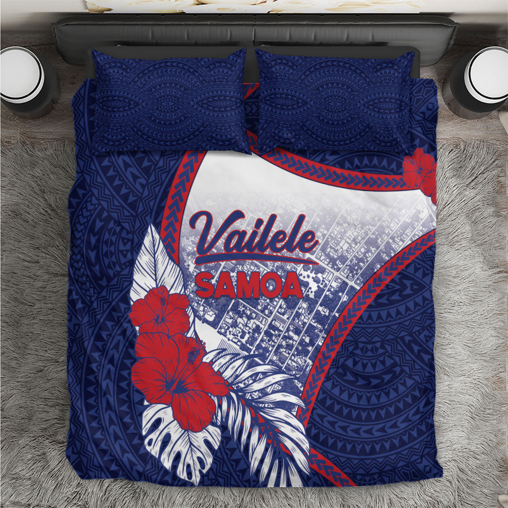 Vailele Samoa Village Bedding Set Map Polynesian Tribal Hibiscus Floral
