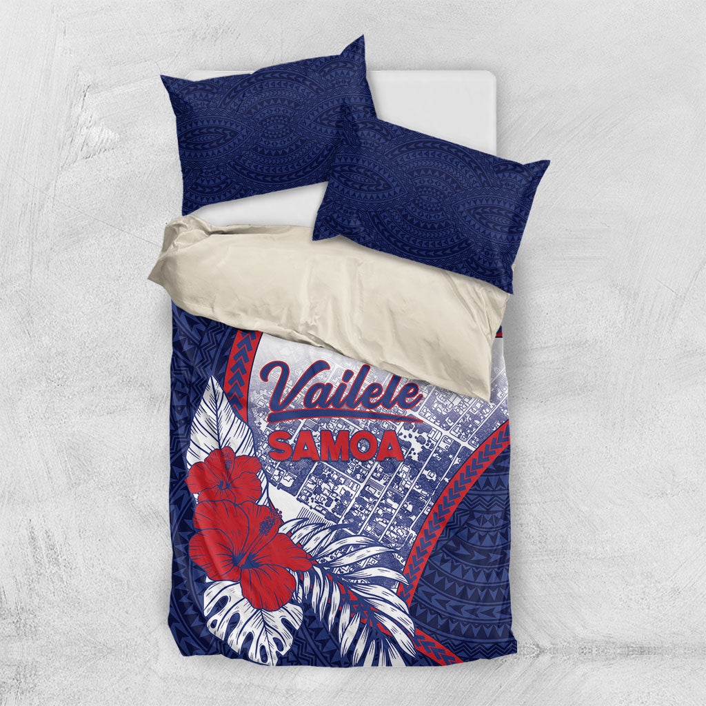 Vailele Samoa Village Bedding Set Map Polynesian Tribal Hibiscus Floral