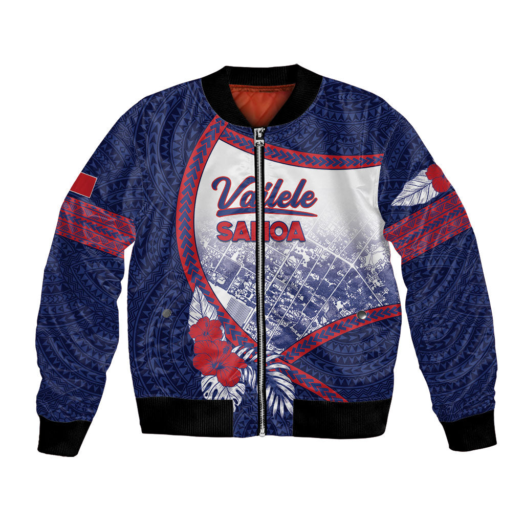 Personalised Vailele Samoa Village Bomber Jacket Map Polynesian Tribal Hibiscus Floral