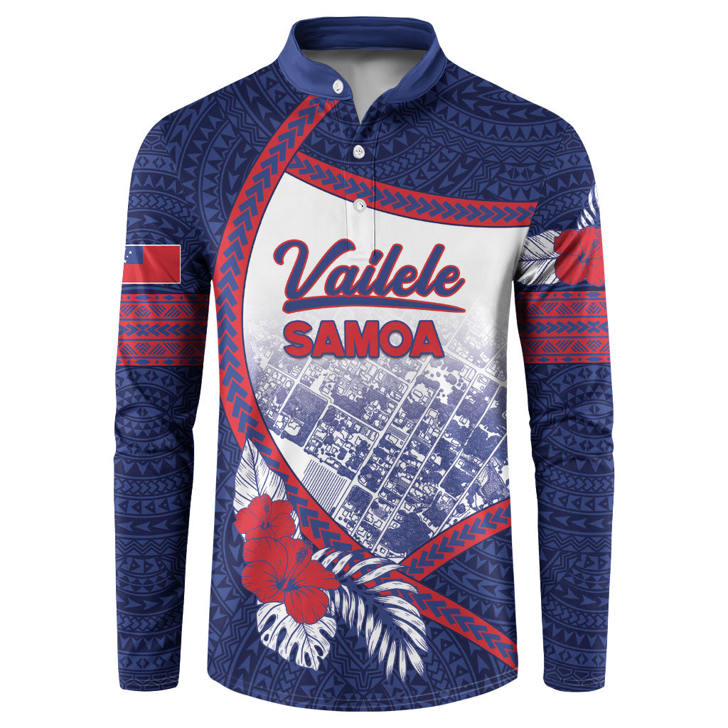 Personalised Vailele Samoa Village Button Sweatshirt Map Polynesian Tribal Hibiscus Floral DT05 Navy - Polynesian Pride
