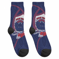 Personalised Vailele Samoa Village Crew Socks Map Polynesian Tribal Hibiscus Floral DT05 - Polynesian Pride