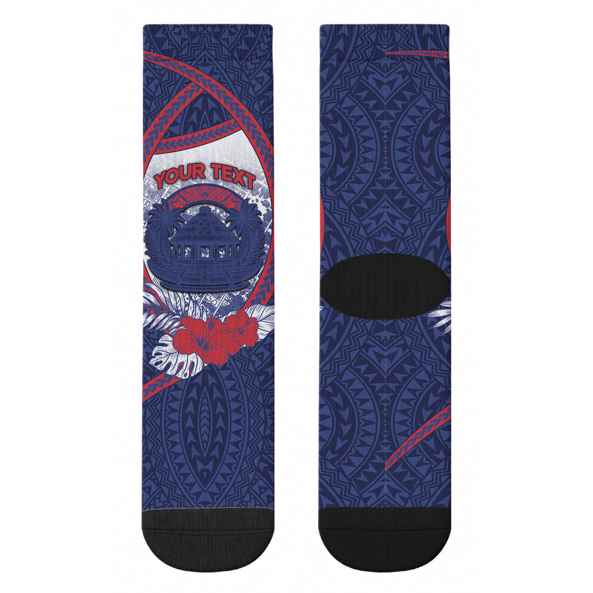 Personalised Vailele Samoa Village Crew Socks Map Polynesian Tribal Hibiscus Floral DT05 - Polynesian Pride