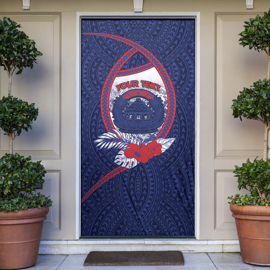 Personalised Vailele Samoa Village Door Cover Map Polynesian Tribal Hibiscus Floral DT05 Navy - Polynesian Pride