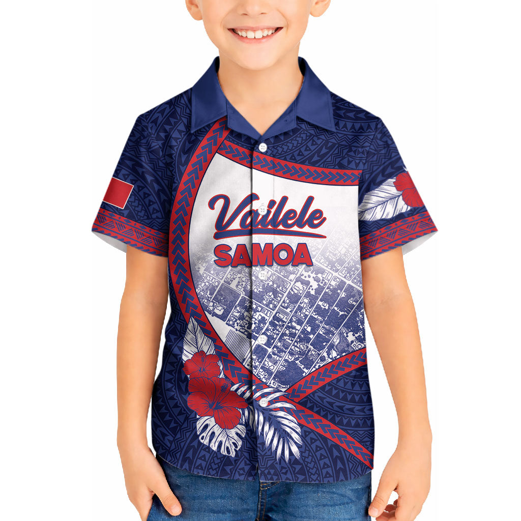Personalised Vailele Samoa Village Kid Hawaiian Shirt Map Polynesian Tribal Hibiscus Floral DT05 Kid Navy - Polynesian Pride