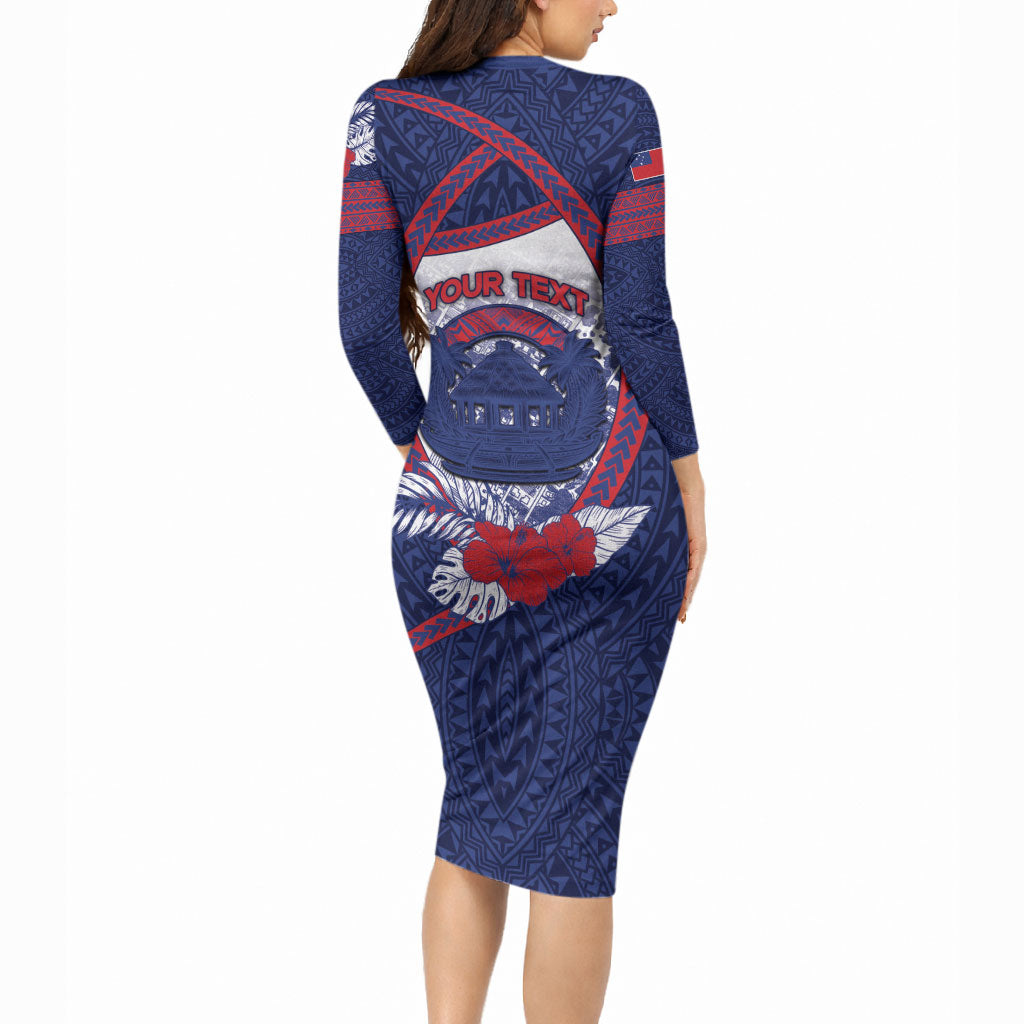 Personalised Vailele Samoa Village Long Sleeve Bodycon Dress Map Polynesian Tribal Hibiscus Floral DT05 - Polynesian Pride