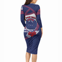 Personalised Vailele Samoa Village Long Sleeve Bodycon Dress Map Polynesian Tribal Hibiscus Floral DT05 - Polynesian Pride