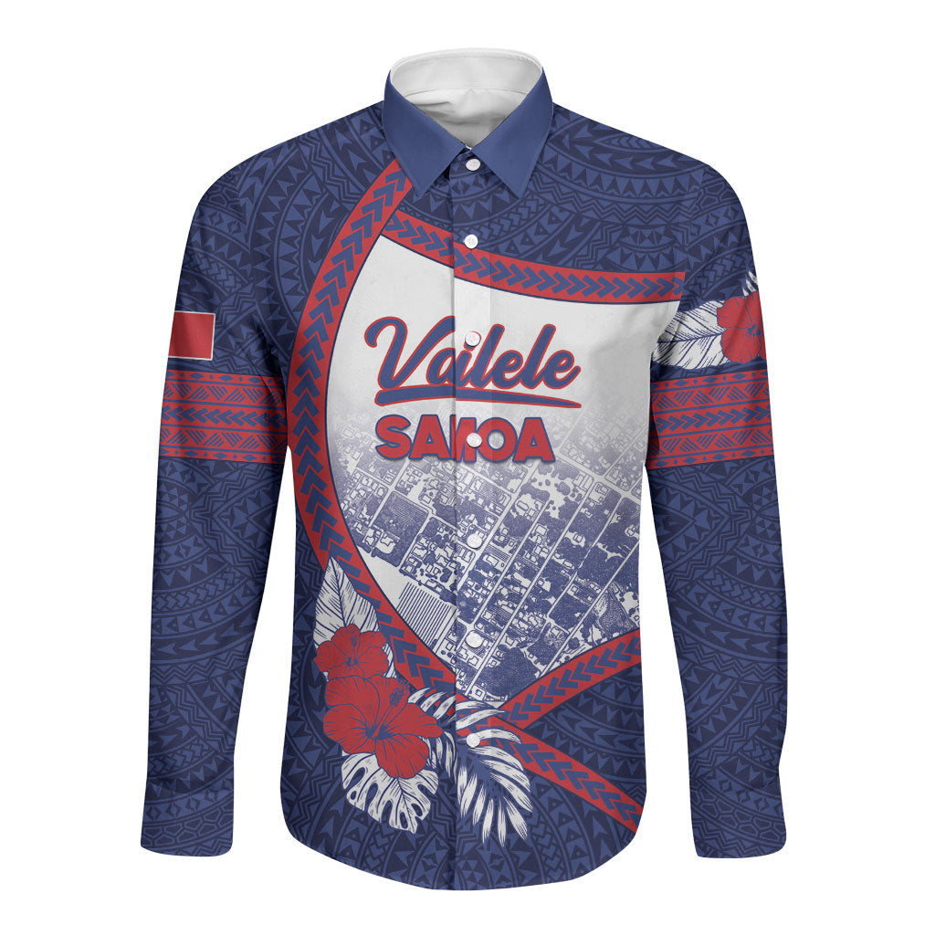 Personalised Vailele Samoa Village Long Sleeve Button Shirt Map Polynesian Tribal Hibiscus Floral DT05 Unisex Navy - Polynesian Pride