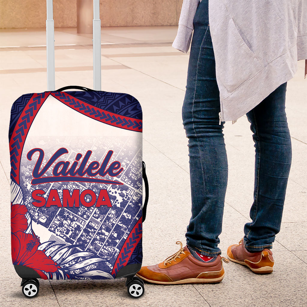 Vailele Samoa Village Luggage Cover Map Polynesian Tribal Hibiscus Floral DT05 Navy - Polynesian Pride