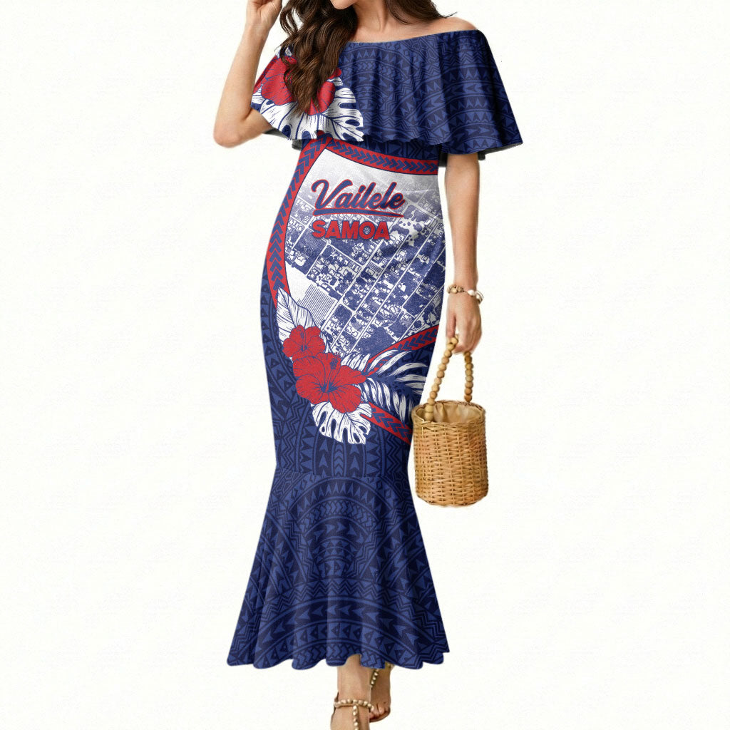 Personalised Vailele Samoa Village Mermaid Dress Map Polynesian Tribal Hibiscus Floral