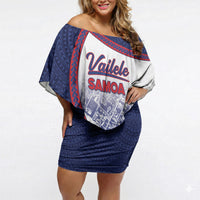 Personalised Vailele Samoa Village Off Shoulder Short Dress Map Polynesian Tribal Hibiscus Floral DT05 Women Navy - Polynesian Pride