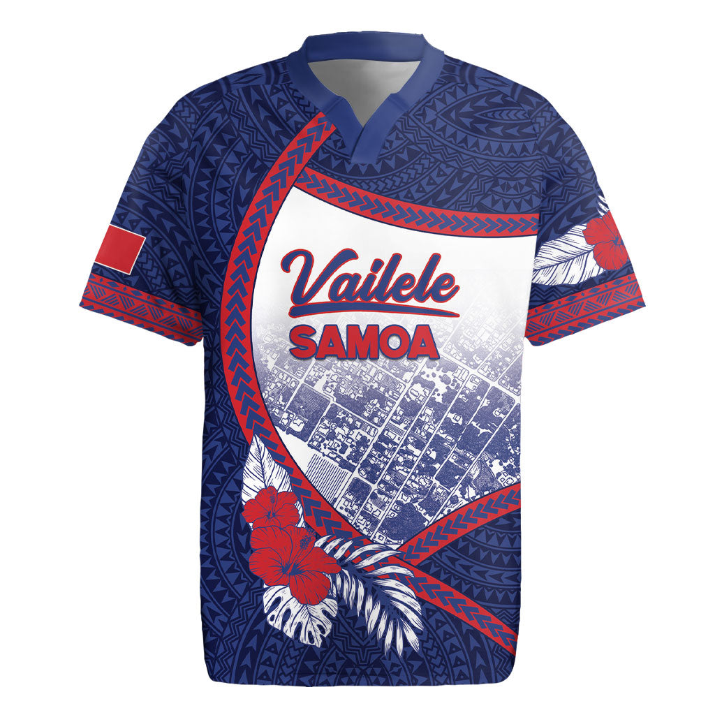 Personalised Vailele Samoa Village Rugby Jersey Map Polynesian Tribal Hibiscus Floral DT05 Navy - Polynesian Pride