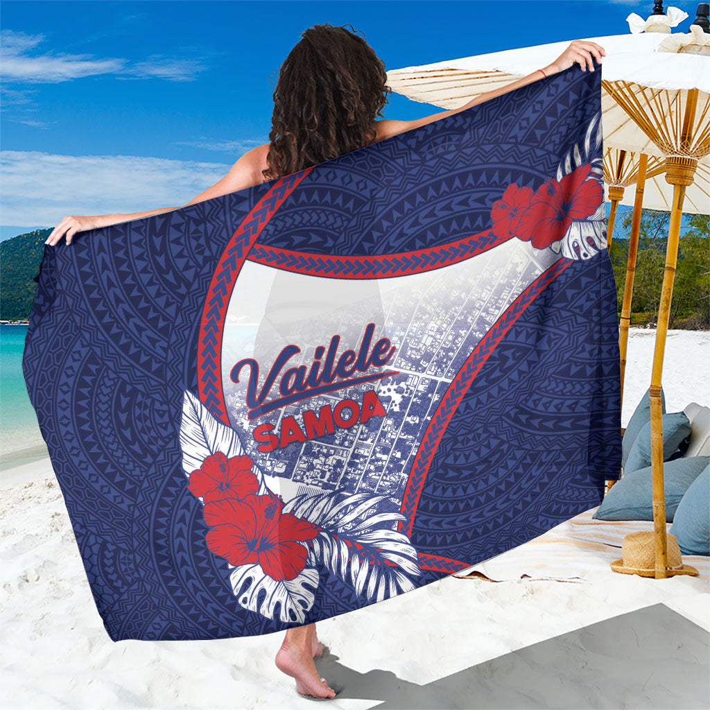 Vailele Samoa Village Sarong Map Polynesian Tribal Hibiscus Floral DT05 One Size 44 x 66 inches Navy - Polynesian Pride