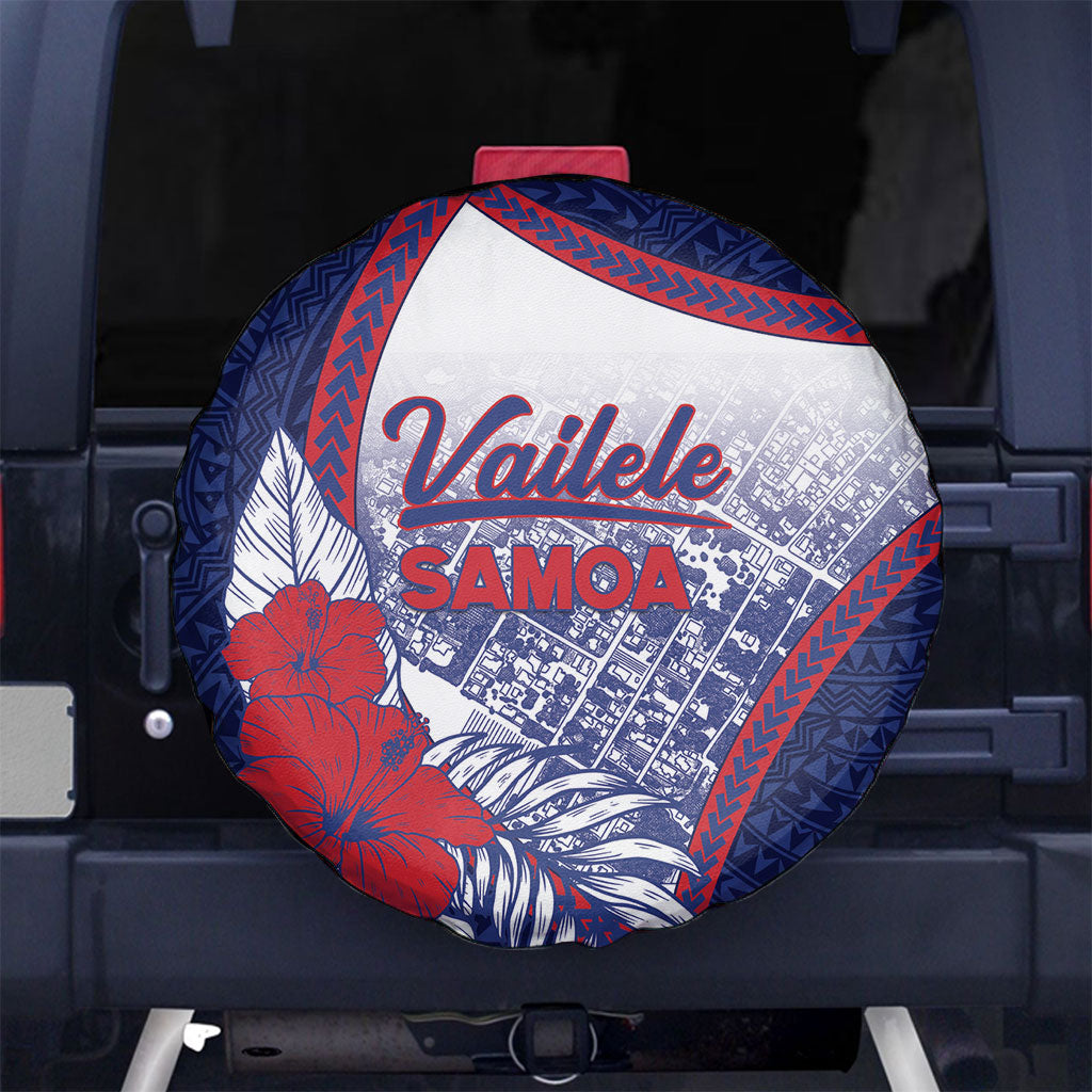 Vailele Samoa Village Spare Tire Cover Map Polynesian Tribal Hibiscus Floral DT05 No hole Navy - Polynesian Pride