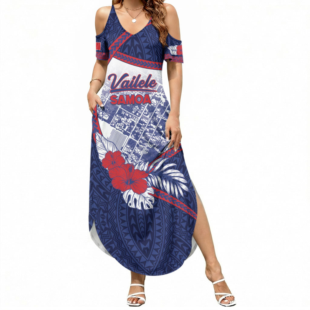 Personalised Vailele Samoa Village Summer Maxi Dress Map Polynesian Tribal Hibiscus Floral