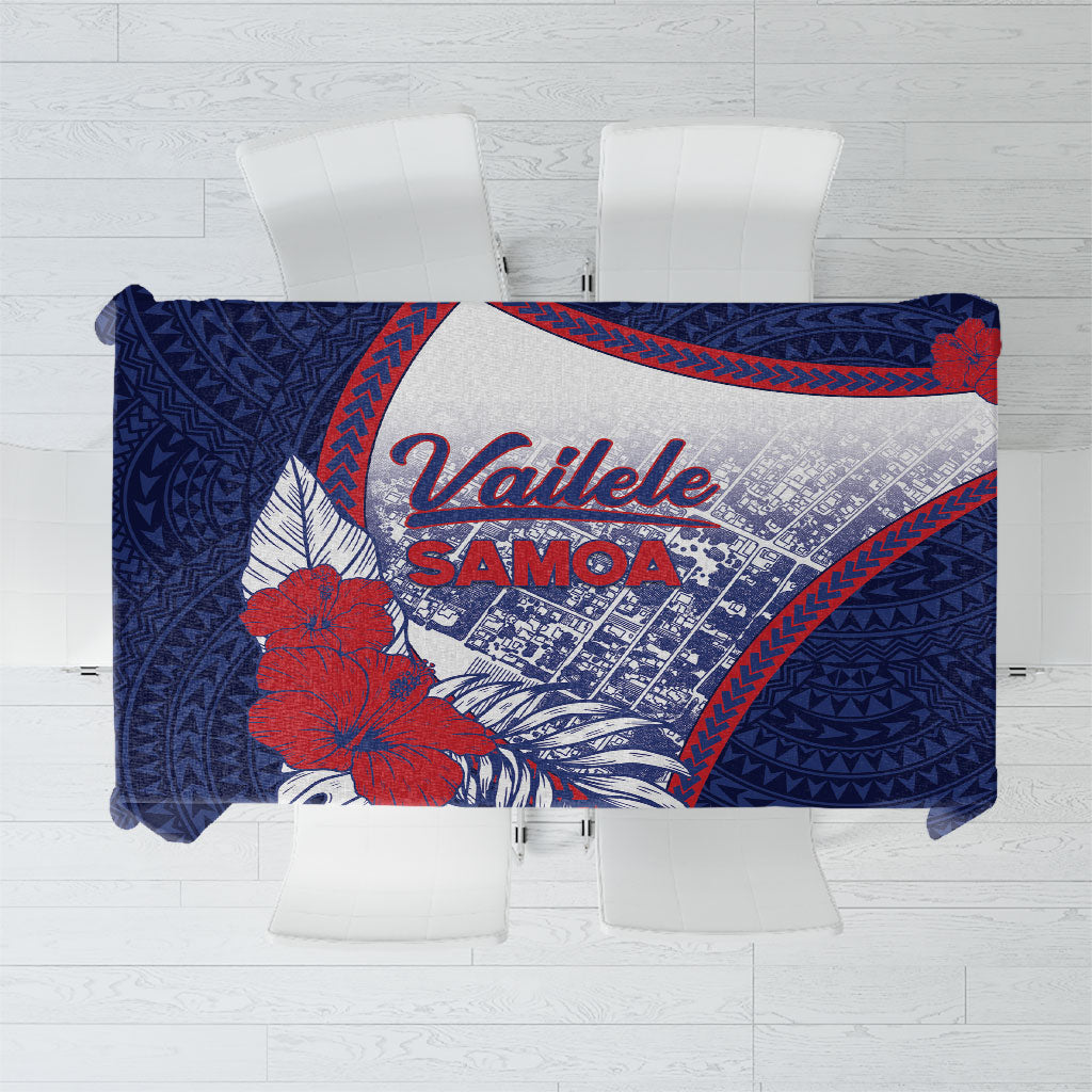 Vailele Samoa Village Tablecloth Map Polynesian Tribal Hibiscus Floral DT05 Navy - Polynesian Pride