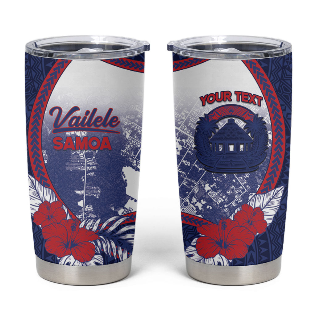 Personalised Vailele Samoa Village Tumbler Cup Map Polynesian Tribal Hibiscus Floral DT05 Navy - Polynesian Pride