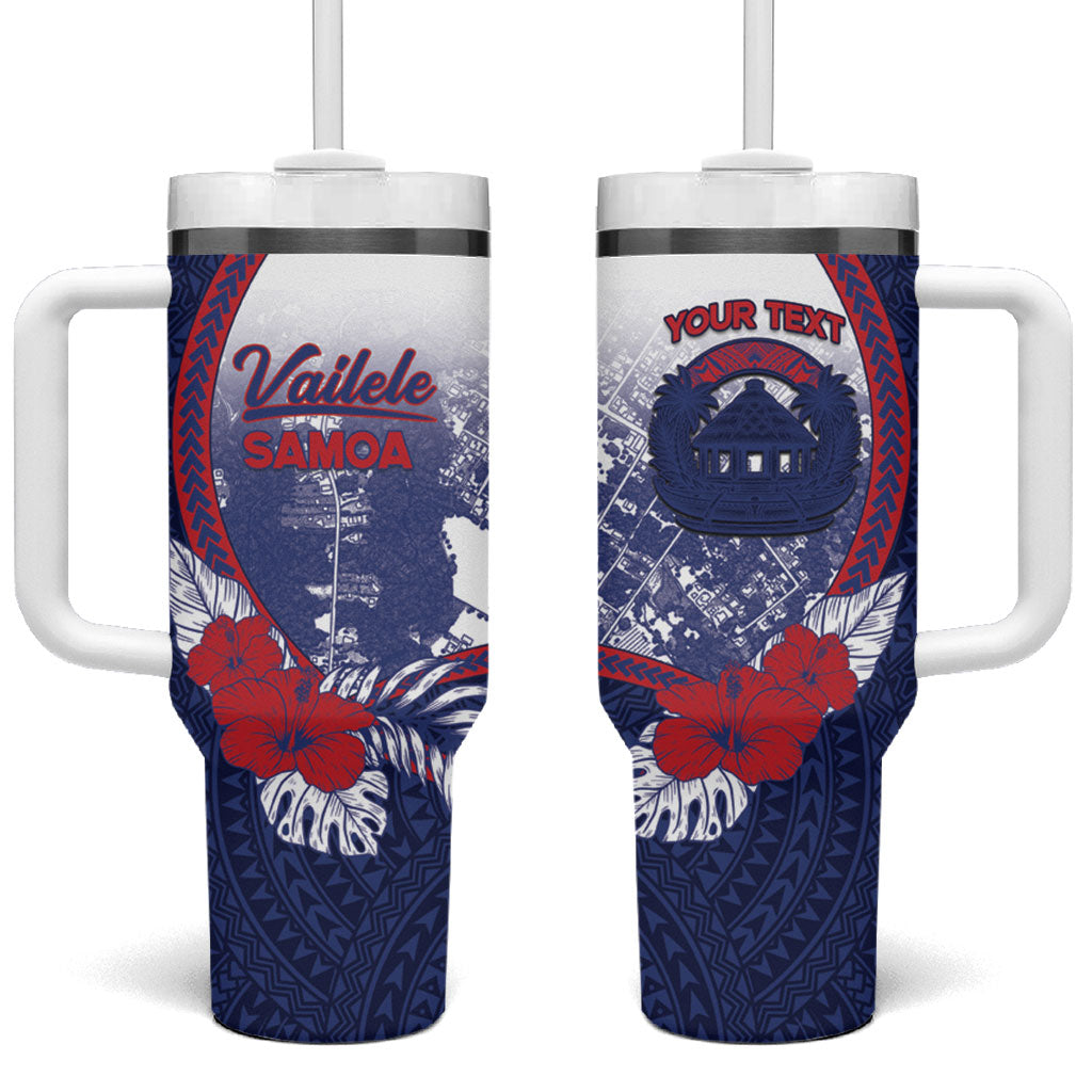 Personalised Vailele Samoa Village Tumbler With Handle Map Polynesian Tribal Hibiscus Floral DT05 One Size: 40 oz Navy - Polynesian Pride