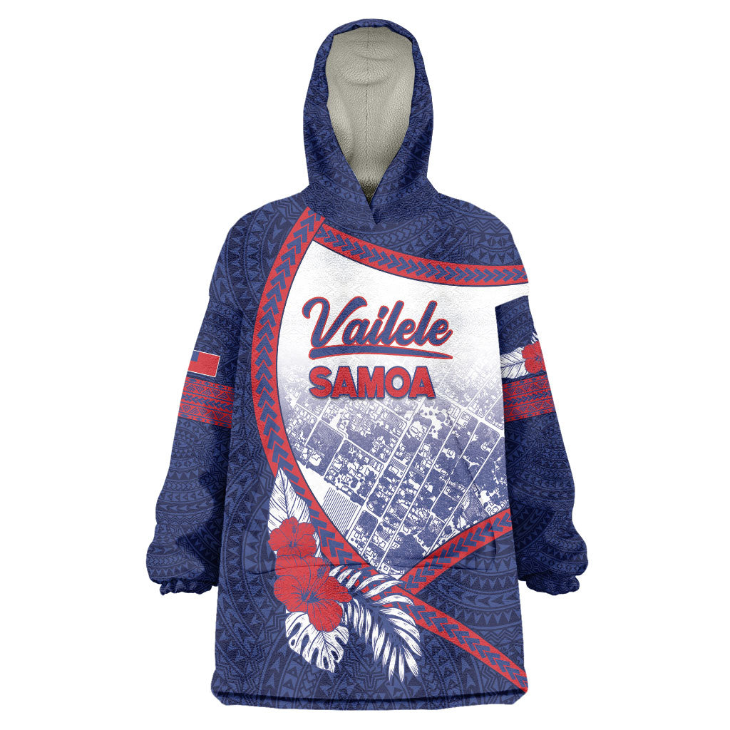 Personalised Vailele Samoa Village Wearable Blanket Hoodie Map Polynesian Tribal Hibiscus Floral DT05 One Size Navy - Polynesian Pride