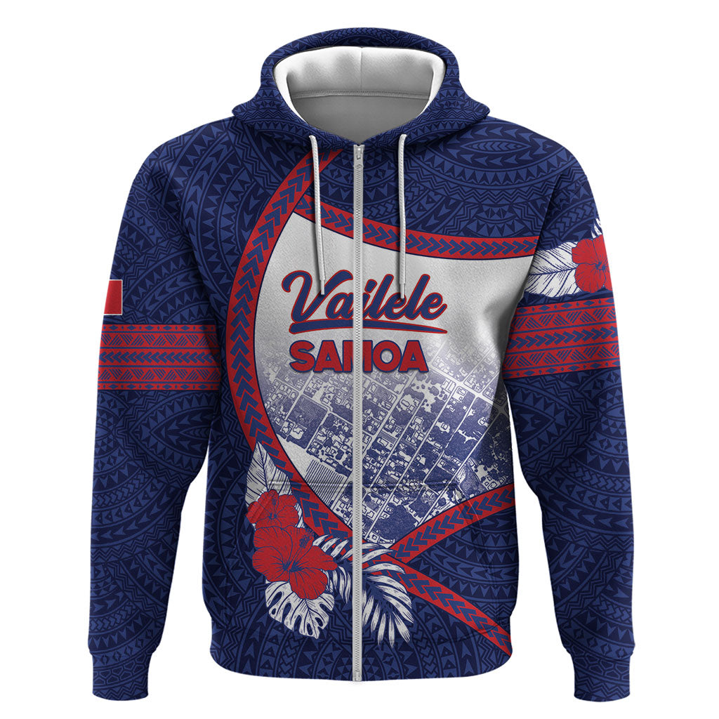 Personalised Vailele Samoa Village Zip Hoodie Map Polynesian Tribal Hibiscus Floral DT05 Zip Hoodie Navy - Polynesian Pride