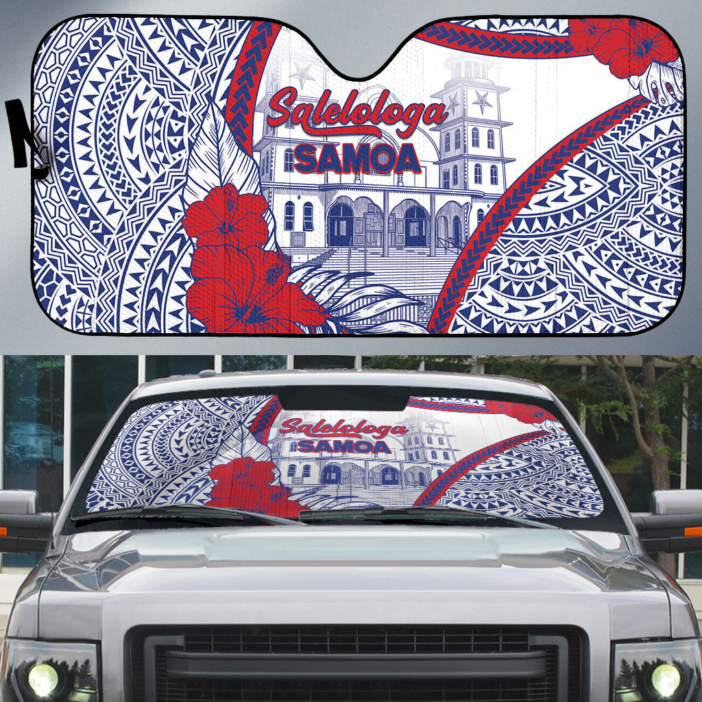 Salelologa Samoa Village Auto Sun Shade Polynesian Tribal Church Landmark Hibiscus Floral DT05 White - Polynesian Pride