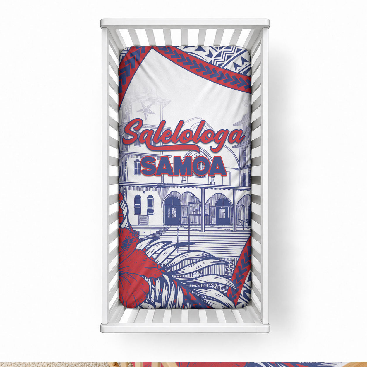 Salelologa Samoa Village Baby Bed Cover Polynesian Tribal Church Landmark Hibiscus Floral DT05 28 × 52 in White - Polynesian Pride
