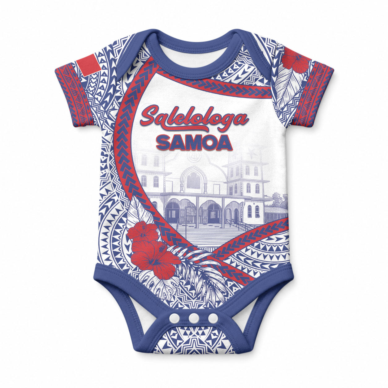 Personalised Salelologa Samoa Village Baby Onesie Polynesian Tribal Church Landmark Hibiscus Floral