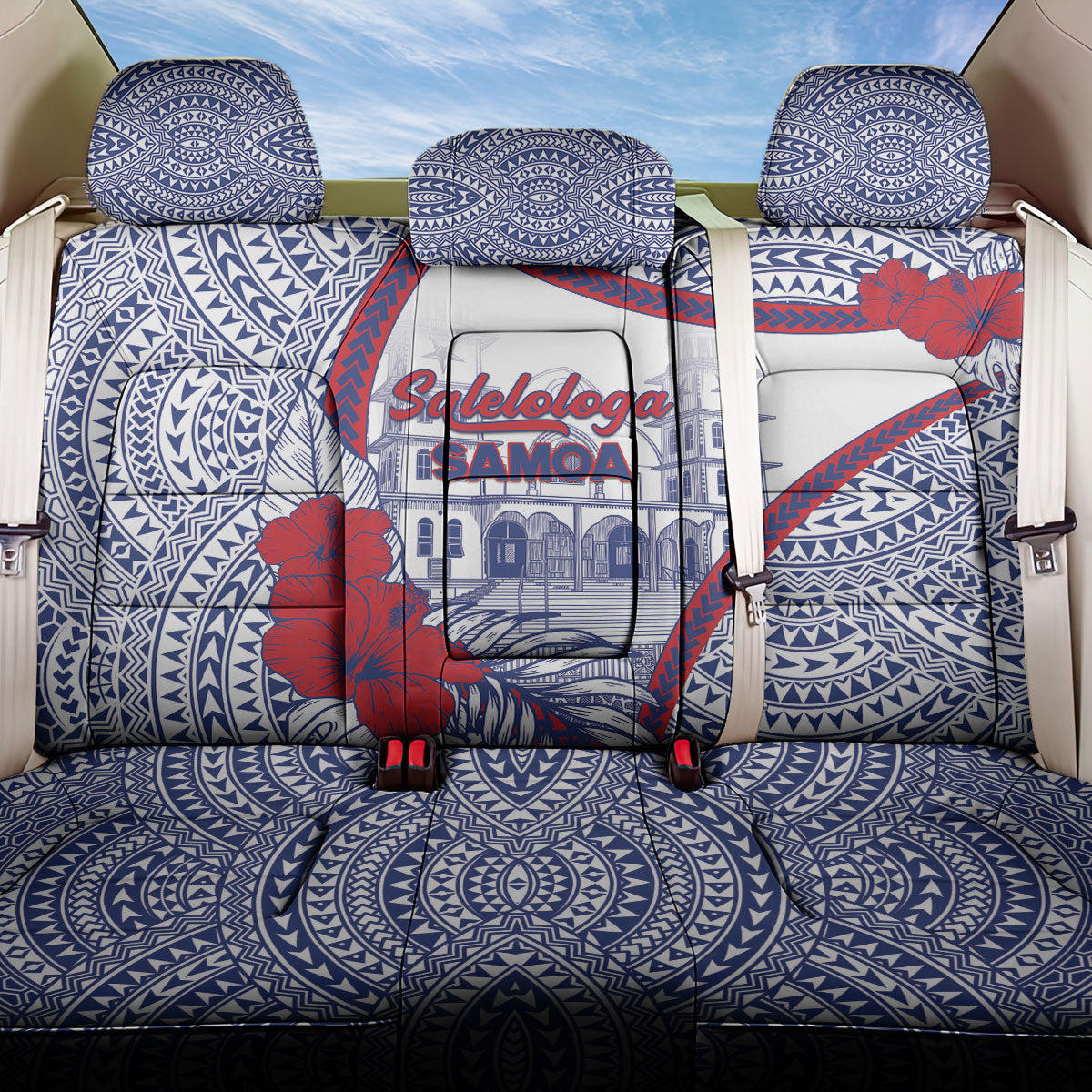 Salelologa Samoa Village Back Car Seat Cover Polynesian Tribal Church Landmark Hibiscus Floral
