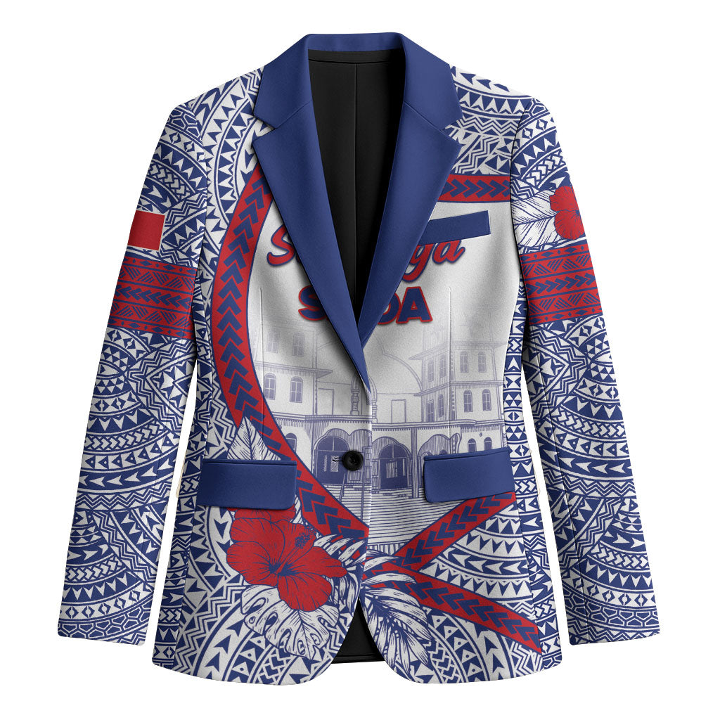 Personalised Salelologa Samoa Village Blazer Polynesian Tribal Church Landmark Hibiscus Floral DT05 Unisex White - Polynesian Pride