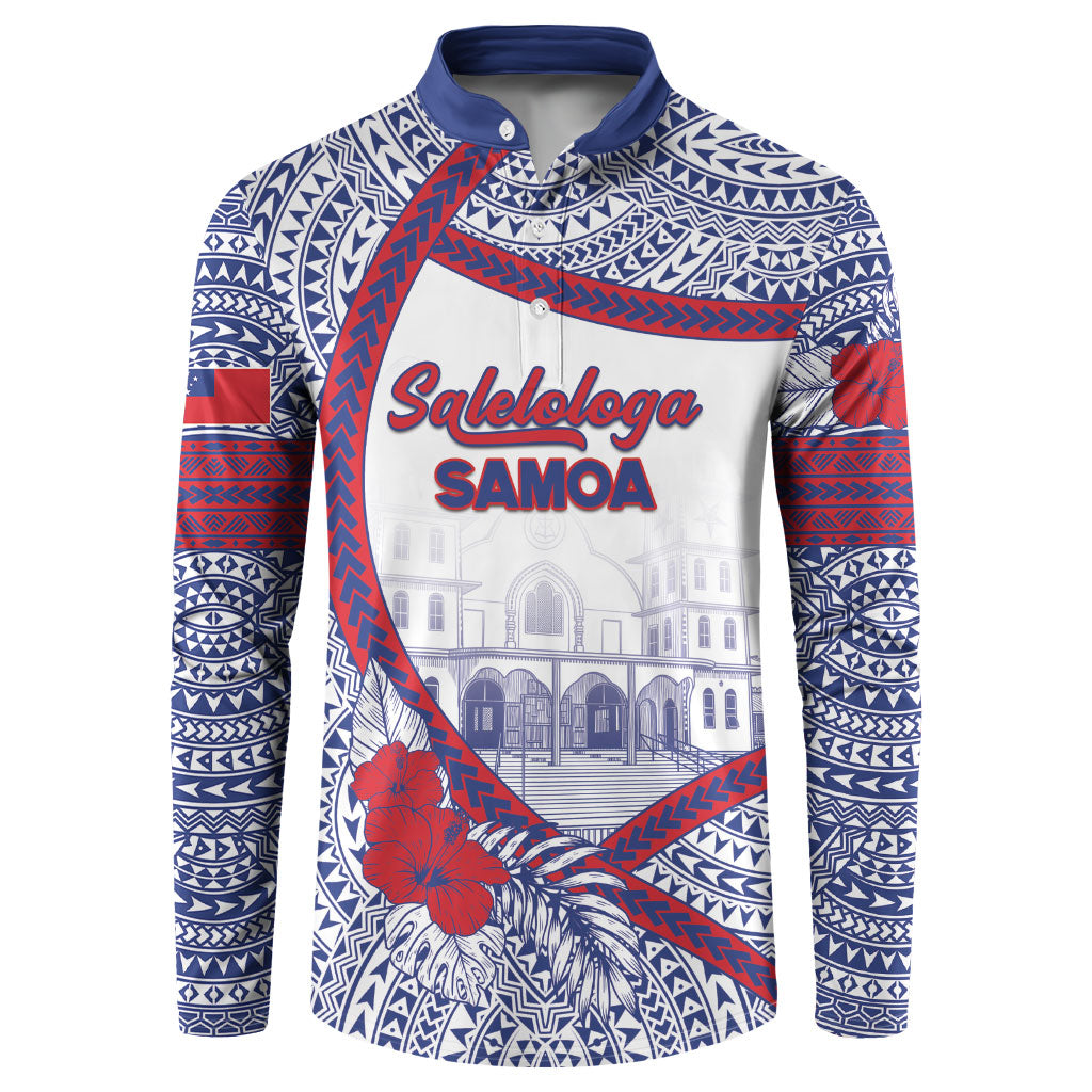 Personalised Salelologa Samoa Village Button Sweatshirt Polynesian Tribal Church Landmark Hibiscus Floral DT05 White - Polynesian Pride