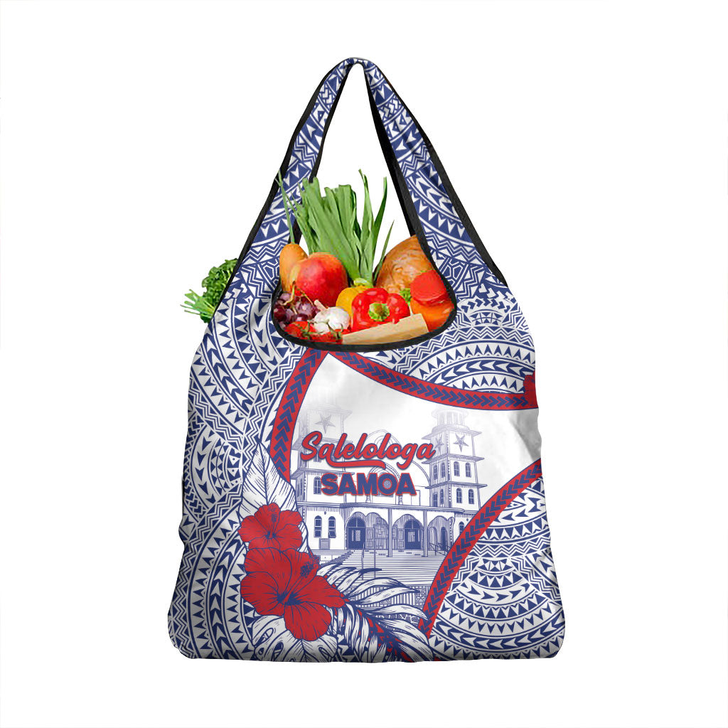Salelologa Samoa Village Grocery Bag Polynesian Tribal Church Landmark Hibiscus Floral DT05 1-pack One Size White - Polynesian Pride