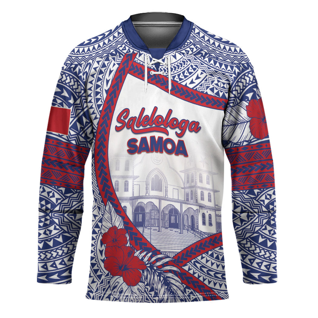 Personalised Salelologa Samoa Village Hockey Jersey Polynesian Tribal Church Landmark Hibiscus Floral DT05 Unisex White - Polynesian Pride