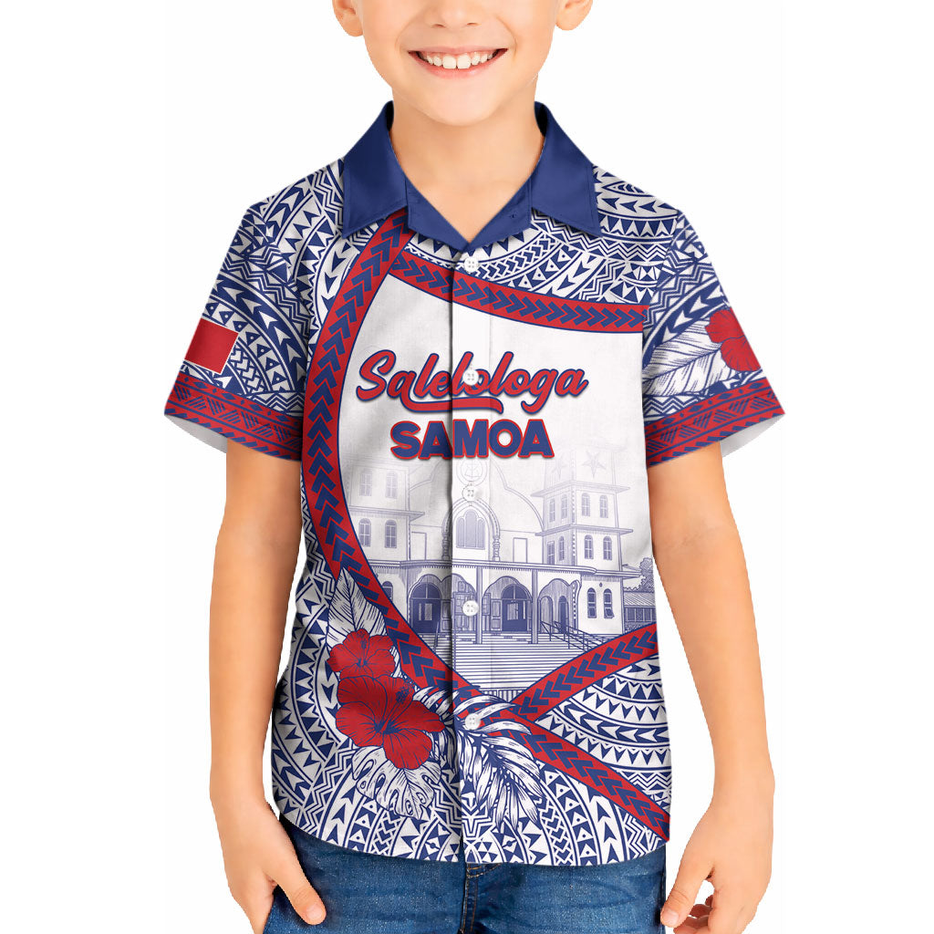 Personalised Salelologa Samoa Village Kid Hawaiian Shirt Polynesian Tribal Church Landmark Hibiscus Floral DT05 Kid White - Polynesian Pride