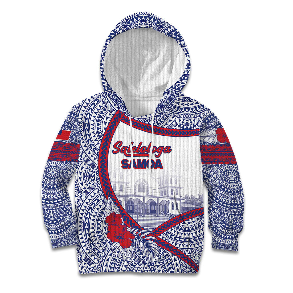 Personalised Salelologa Samoa Village Kid Hoodie Polynesian Tribal Church Landmark Hibiscus Floral DT05 Hoodie White - Polynesian Pride