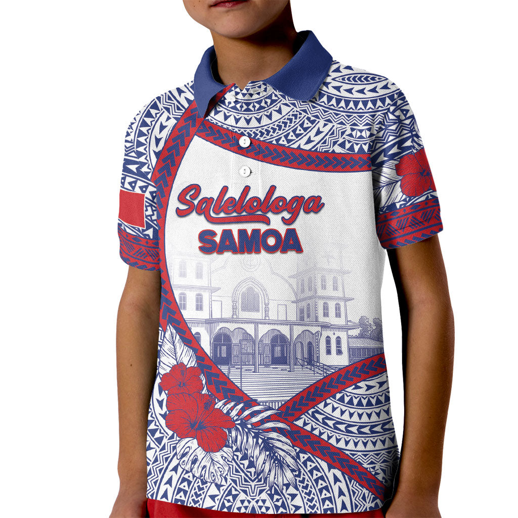 Personalised Salelologa Samoa Village Kid Polo Shirt Polynesian Tribal Church Landmark Hibiscus Floral