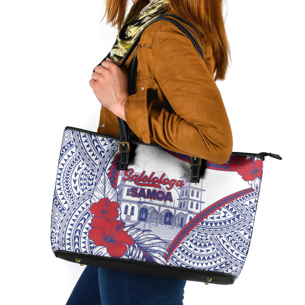 Salelologa Samoa Village Leather Tote Bag Polynesian Tribal Church Landmark Hibiscus Floral DT05 White - Polynesian Pride