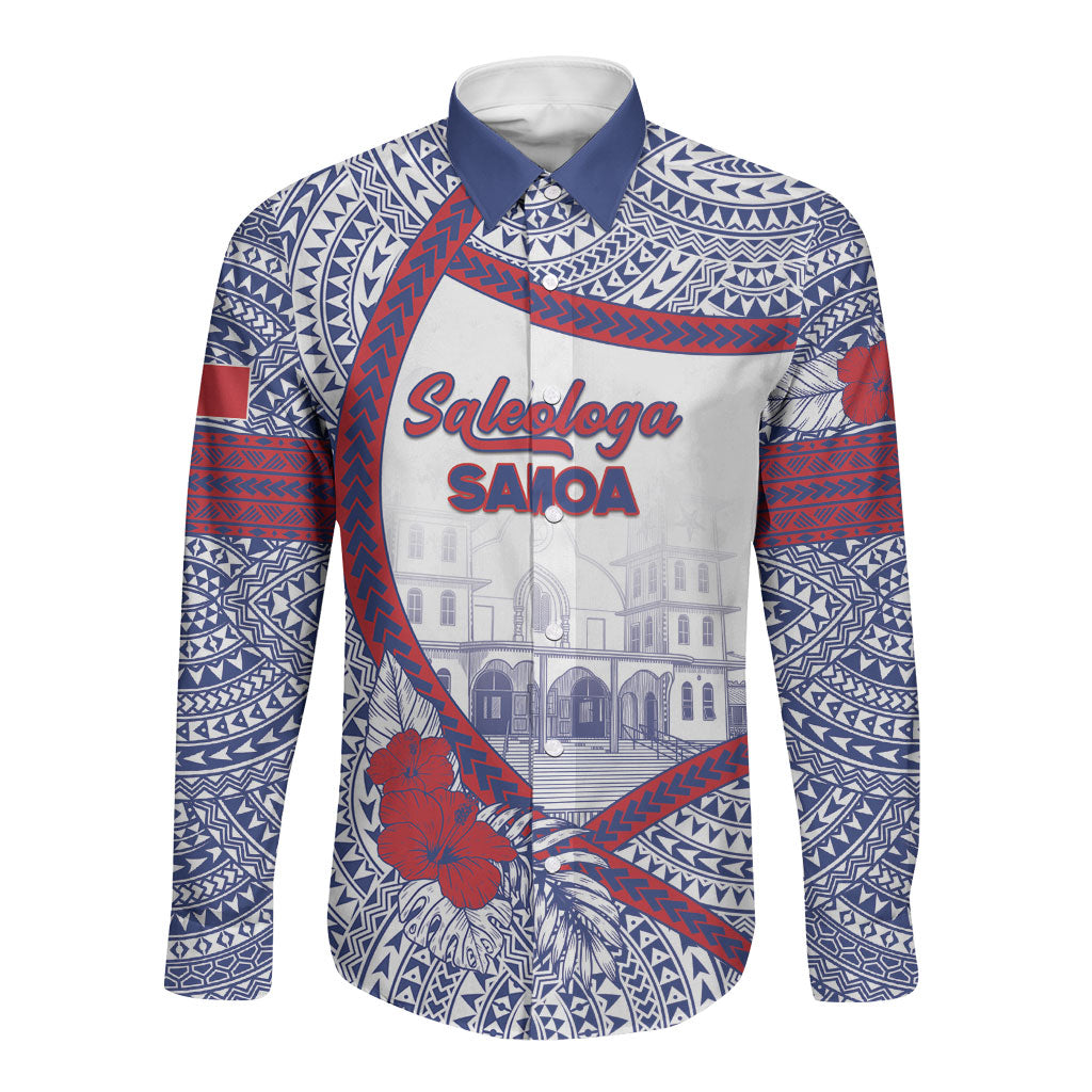 Personalised Salelologa Samoa Village Long Sleeve Button Shirt Polynesian Tribal Church Landmark Hibiscus Floral DT05 Unisex White - Polynesian Pride