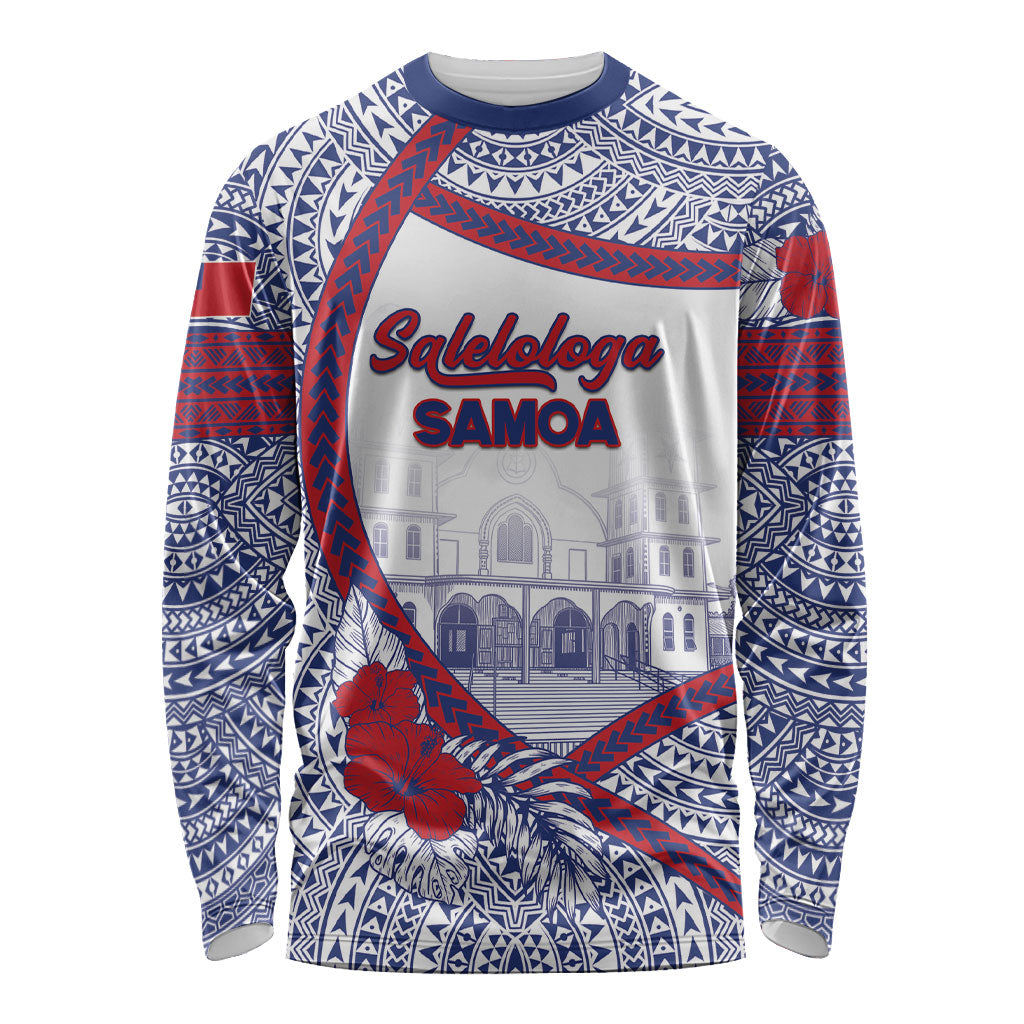 Personalised Salelologa Samoa Village Long Sleeve Shirt Polynesian Tribal Church Landmark Hibiscus Floral DT05 Unisex White - Polynesian Pride