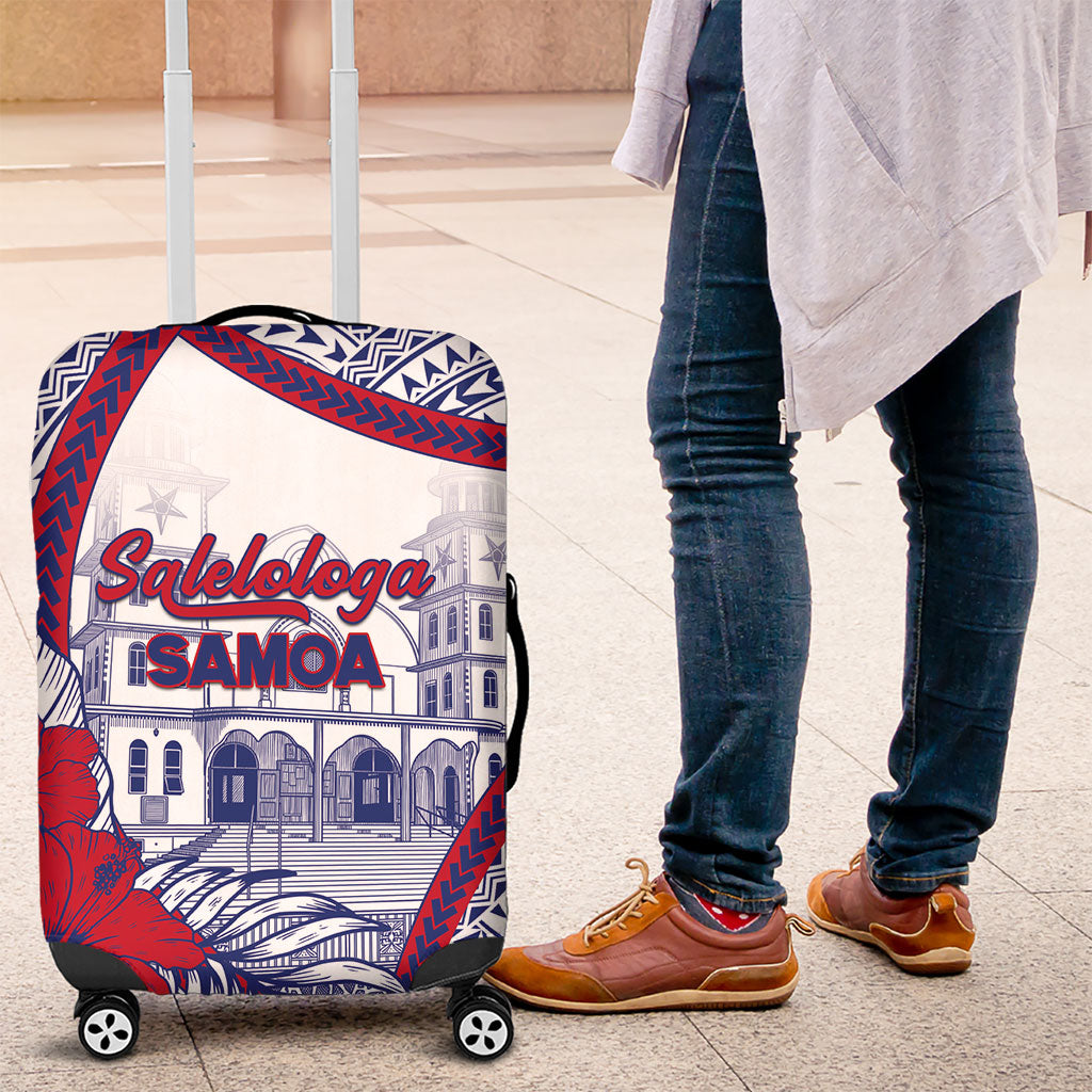 Salelologa Samoa Village Luggage Cover Polynesian Tribal Church Landmark Hibiscus Floral DT05 White - Polynesian Pride